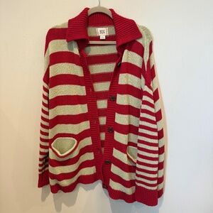 Red Striped Oversized Cardigan